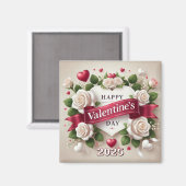 Elegantes Valentintagsdesign mit Rose, Herz Magnet (Vorderseite/Rückseite)
