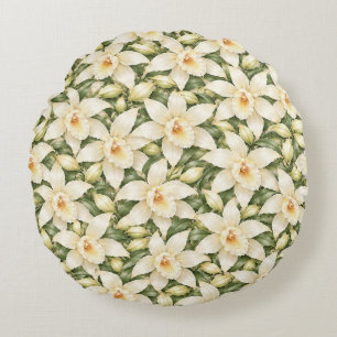Elegantes Vanille-Blütenmuster Rundes Kissen