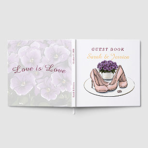 Elegantes Veilchen-Blumen-Lesbisches Hochzeitsgäst Gästebuch