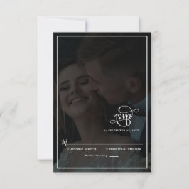 Elegantes Vellum Black & White Overlay Foto Hochze RSVP Karte