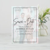 Elegantes Vellum Black & White Overlay Foto Hochze Save The Date (Stehend Vorderseite)