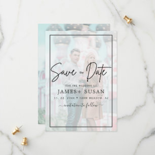 Elegantes Vellum Black & White Overlay Foto Hochze Save The Date