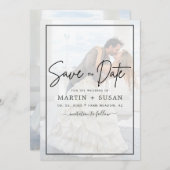 Elegantes Vellum Black & White Overlay Foto Hochze Save The Date (Vorne/Hinten)