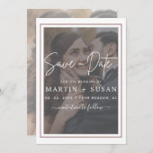 Elegantes Vellum Hand Lettered Overlay Foto Hochze Save The Date (Vorne/Hinten)