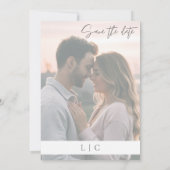 Elegantes verblassenes Foto Caligraphy Dark Gray Save The Date (Rückseite)