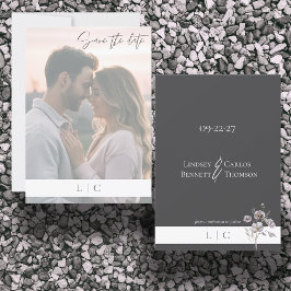 Elegantes verblassenes Foto Caligraphy Dark Gray Save The Date