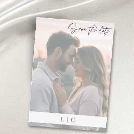 Elegantes verblassenes Foto Caligraphy Dark Navy Save The Date