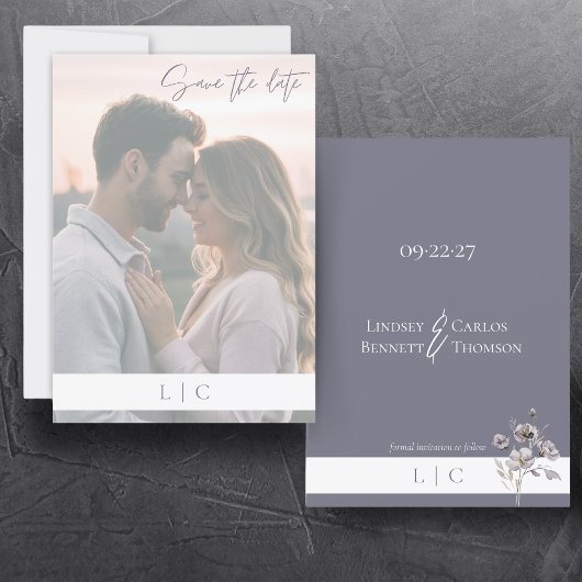Elegantes verblichenes Foto Caligraphy Gloomy Gray Save The Date
