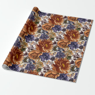 Elegantes verbranntes Orange Navy Blau Herbst Blum Geschenkpapier