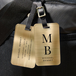 Elegantes vergoldetes Monogramm mit Metalloptik Gepäckanhänger