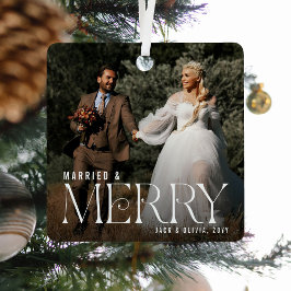 Elegantes Verheiratet & Merry Newly Weds Foto Keep Ornament Aus Metall