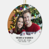 Elegantes, Verheiratetes Foto zu Weihnachten Keramik Ornament (Links)