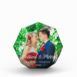 Elegantes Verheiratetes und lustiges Foto Hochzeit<br><div class="desc">Elegantes Script Verheiratet und Merry Foto Wedding Octagon Foto Block</div>
