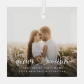 Elegantes Verheiratetes und Merry Script-Foto Ornament Aus Glas (Rückseite)