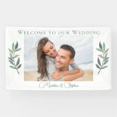 Elegantes Verlobung Foto Grüne botanische Hochzeit Banner (Horizontal)