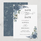 Elegantes verstaubtes blaues Blumen- Save The Date (Vorne/Hinten)
