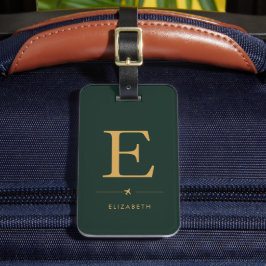 Elegantes vertikales Monogramm Jägergrün & Gold  Gepäckanhänger