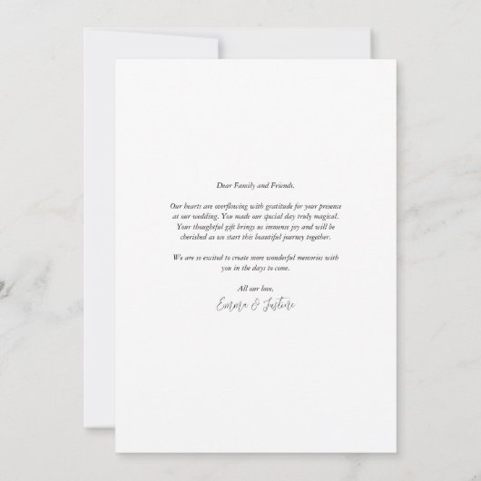 Elegantes vertikales Skript-Foto Hochzeit Dankeskarte (Rückseite)