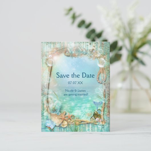 Elegantes verzaubertes Meer Save the Date Postkart Ankündigungspostkarte (Stehend Vorderseite)