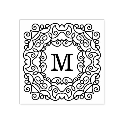 Elegantes Verziert-Frame Monogramm Gummistempel (Prägung)