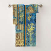 Elegantes Verziertes Blau, Gold, Taupe Handtuch Badhandtuch Set (Insitu)
