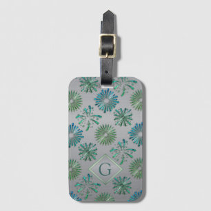 Elegantes, verziertes blau-grünes Muster Monogramm Gepäckanhänger