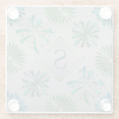 Elegantes, verziertes blau-grünes Muster Monogramm Glasuntersetzer (Rückseite)