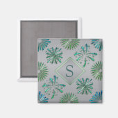 Elegantes, verziertes blau-grünes Muster Monogramm Magnet (Vorderseite/Rückseite)