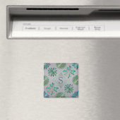 Elegantes, verziertes blau-grünes Muster Monogramm Magnet (In Situ (Geschirrspüler))