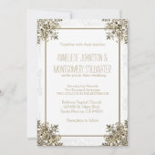 Elegantes, Verziertes Design auf weißem Damast Einladung (Vorderseite)