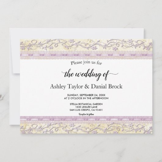 Elegantes Verziertes Einfaches Skript Lila Hochzei Einladung (Vorderseite)