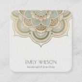 Elegantes Verziertes Gold Aquamarin Mandala Earrin Quadratische Visitenkarte (Vorderseite)