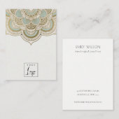 Elegantes Verziertes Gold Aquamarin Mandala Earrin Visitenkarte (Vorne/Hinten)