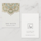 Elegantes Verziertes Gold Aquamarin Mandala Earrin Visitenkarte (Vorne/Hinten)