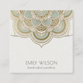 Elegantes Verziertes Gold Aquamarin Mandala Neckla Quadratische Visitenkarte