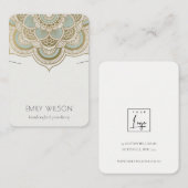 Elegantes Verziertes Gold Aquamarin Mandala Neckla Visitenkarte (Vorne/Hinten)