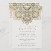 Elegantes Verziertes Gold Aquamarin Mandala Verlob Dankeskarte (Vorne/Hinten)