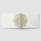 Elegantes Verziertes Gold Aquamarin Mandala Weddin Gästebuch (Voll)