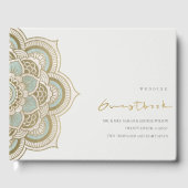 Elegantes Verziertes Gold Aquamarin Mandala Weddin Gästebuch (Vorderseite)