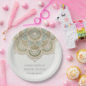 Elegantes Verziertes Gold Aquamarin Türkis Mandala Pappteller (Party)