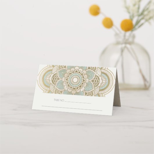 Elegantes Verziertes Gold Aquamarin Türkis Mandala Platzkarte (Rückseite)