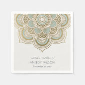 Elegantes Verziertes Gold Aquamarin Türkis Mandala Serviette (Vorderseite)