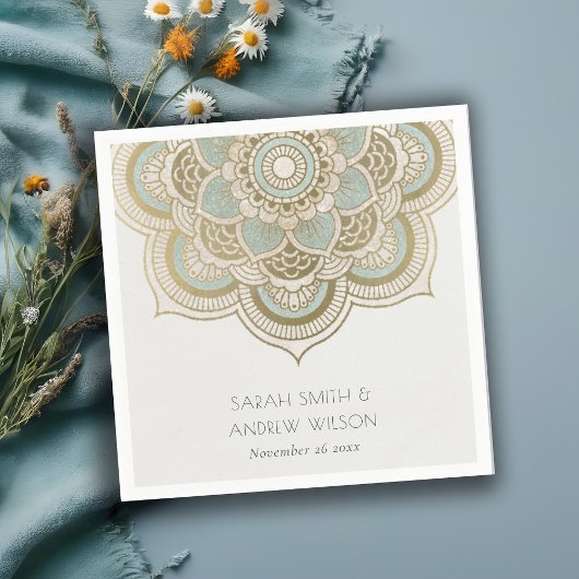 Elegantes Verziertes Gold Aquamarin Türkis Mandala Serviette