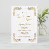 Elegantes Verziertes Gold Lace Birthday Dinner Par Einladung (Stehend Vorderseite)