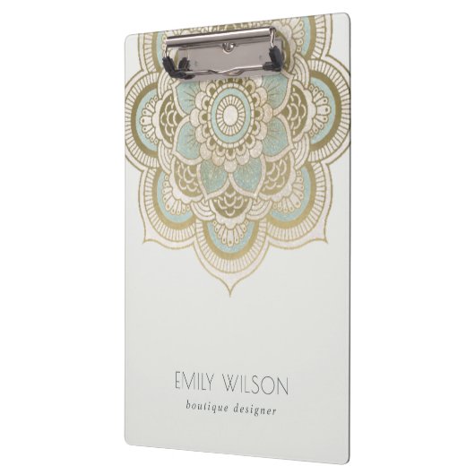 Elegantes Verziertes Golden Foil Aquamarin Türkis  Klemmbrett (Links)