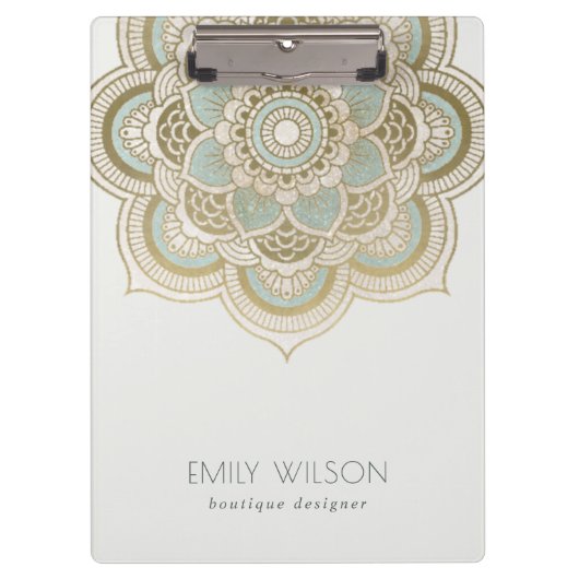Elegantes Verziertes Golden Foil Aquamarin Türkis  Klemmbrett (Vorderseite)