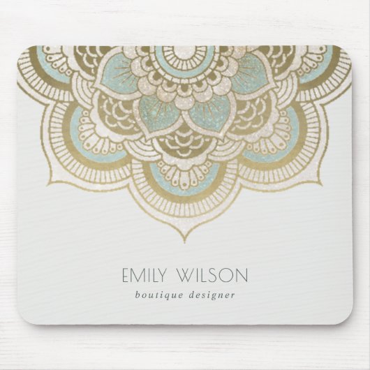 Elegantes Verziertes Golden Foil Aquamarin Türkis Mousepad (Vorne)
