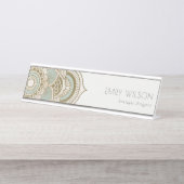 Elegantes Verziertes Golden Foil Aquamarin Türkis  Schreibtischnamensplakette (Vorderseite )