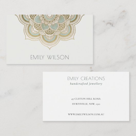 Elegantes Verziertes Golden Foil Aquamarin Türkis Visitenkarte (Vorne/Hinten)