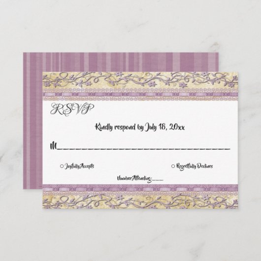 Elegantes Verziertes, klassisches Script RSVP Karte (Vorne/Hinten)